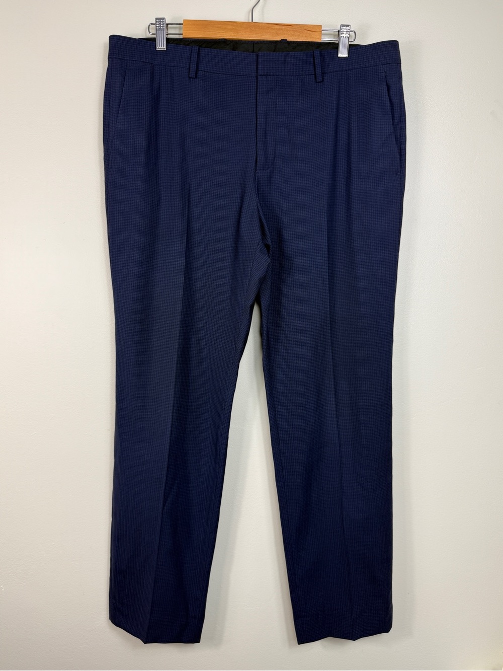 Theory Mayer Pant Men's 36x30 Navy Broken Check Stretch Wool Dress Trousers
